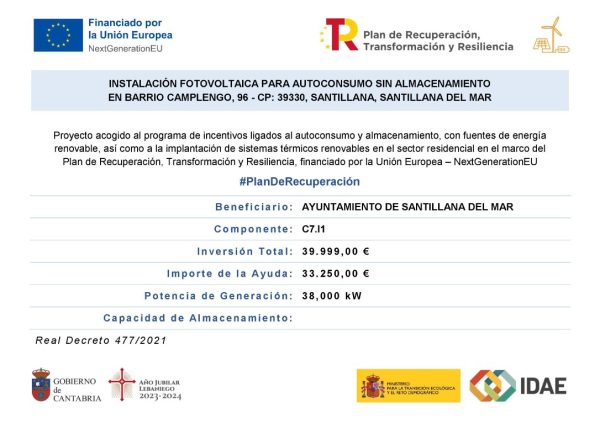 Noticias de Cantabria | El Cántabro | Instalación fotovoltaica en el polideportivo municipal subvencionada por el Gobierno de Cantabria al amparo de la Orden IND/20/2022 en el marco del Plan de Recuperación, Transformación y Resiliencia